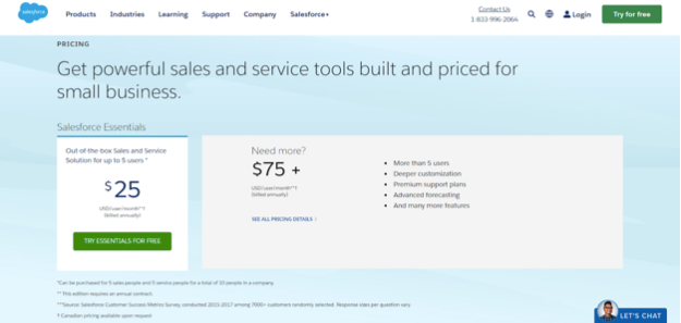 Screenshot taken on the official Salesforce website