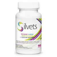 Silvets weight loss supplement bottle with acai berry, guarana, green tea, cayenne, L-carnitine and bioperine - 60 capsules for healthy weight management