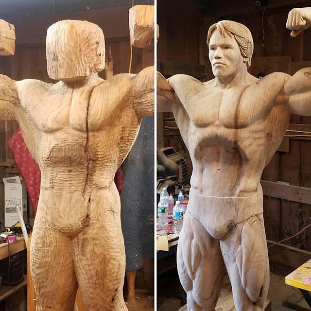 Estatua de madera de Arnold Schwarzenegger