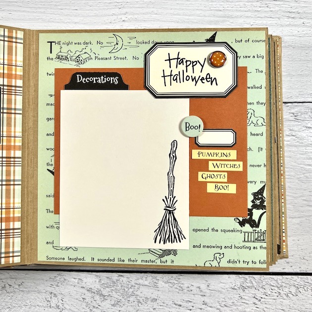 Halloween Scrapbook Album Page with broom stamp