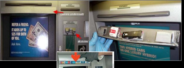 ATM Skimming is a modus operandi where criminals use an “ATM skimmer” - a malicious device attached to an ATM - to steal your money. When you use a compromised ATM machine, the skimmer will copy the information in your card's magnetic strip. A hidden camera or a fake keypad will then capture your PIN as you enter it. If you use ATMs often, then you should be aware of these high tech method criminals use to steal your money easily. It’s used to be easy to spot ATM skimmers. But with improving technology, including 3D printing, skimming devices are getting harder to detect. The best you can do is to protect your PIN so ATM skimmers won’t be able to capture it. How ATM Skimmers Work  An ATM skimmer has two components. The first is a small device that’s generally inserted over the ATM card slot. When you insert your ATM card, the device creates a copy of the data on the magnetic strip of your card. The card passes through the device and enters the machine, so everything will appear to be functioning normally –but your card data has just been copied. The second part of the device is a small camera. A pinhole camera is placed at the top of the ATM’s screen, just above the number pad, or to the side of the pad. The camera is facing the keypad and it captures you entering your PIN. The ATM appears to be functioning normally, but the attackers just copied your card’s magnetic strip and your PIN. The attackers can use this data to program a bogus ATM card with the magnetic strip data and use it in ATM machines, entering your PIN and withdrawing money from your bank accounts. ATM skimmers are becoming more and more sophisticated. Instead of a device fitted over a card slot, a skimmer may be a small, unnoticeable device inserted into the card slot itself. Instead of a camera pointed at the keypad, the attackers may be using an overlay — a fake keyboard fitted over the real keypad. When you press a button on the fake keypad, it logs the button you pressed and presses the real button underneath. These are harder to detect. Unlike a camera, they’re also guaranteed to capture your PIN. ATM skimmers generally store the data they capture on the device itself. The criminals have to come back and retrieve the skimmer to get the data it’s captured. However, more ATM skimmers are now transmitting this data over wireless devices like Bluetooth or even cellular data connections. How to Spot ATM Skimmers  Check around the ATM Machine, if there are any devices like modems or routers hidden beside or behind the machine. Take a quick look at the ATM machine. Does anything look a bit out-of-place? Perhaps the bottom panel is a different color or looks new compared to the rest of the machine because it’s a fake piece of plastic placed over the real bottom panel and the keypad. Perhaps there’s an odd-looking object that contains a camera. Are there visible traces of glue, tape or other sticking materials around edges? Jiggle the Card Reader: If the card reader moves around when you try to jiggle it with your hand, something probably isn’t right. A real card reader should be attached to the ATM so well that it won’t move around — a skimmer overlaid over the card reader may move around. Examine the Keypad: Does the keypad look a bit too thick, or different from how it usually looks if you’ve used the machine before? Does it look too clean or too new compared to the machine itself? Normal wear and tear usually makes the keypad dirty and the numbers faded out. A good looking and spotless keypad may be an overlay over the real keypad. Basic Security Precautions here’s what you should always do to protect yourself when using any ATM machine:  Avoid using machines in places that are dark, rural, and with very few to no people around. ATMs within the bank premises are generally more safe than those found elsewhere, but this is not always the case. ATMs in malls are also usually safe, unless the location is in a corridor far from view of the people. If you can, check and compare the ATM you are using with the one beside it, to see any difference. If you find some discrepancies, play safe and find another machine. Shield Your PIN With Your Hand, bag or wallet. Learn how to enter the PIN without looking at the pad. This might not protect you against the most sophisticated skimmers that use keypad overlays, but you’re much more likely to run into an ATM skimmer that uses a camera — they’re much cheaper to purchase. This is the easiest tip you can use to protect yourself. Monitor Your Bank Account Transactions: You should regularly check your bank accounts and credit card accounts online. Check for suspicious transactions and notify your bank as quickly as possible. You want to catch these problems as soon as possible — don’t wait until your bank mails you a printed statement a month after money has been withdrawn from your account by a criminal. If your bank has it, subscribe to SMS notifications, whereby you will receive a text message each time a withdrawal or deposit is made on your account. If you suspect that an ATM machine is compromised, report it to the bank or nearest police station. Skimming usually happens around salary and bonus dates, holidays, and days when people usually spend money (school enrollment, bills payment). ATMs in remote areas or areas with very few people are often chosen by criminals to install their skimming devices.