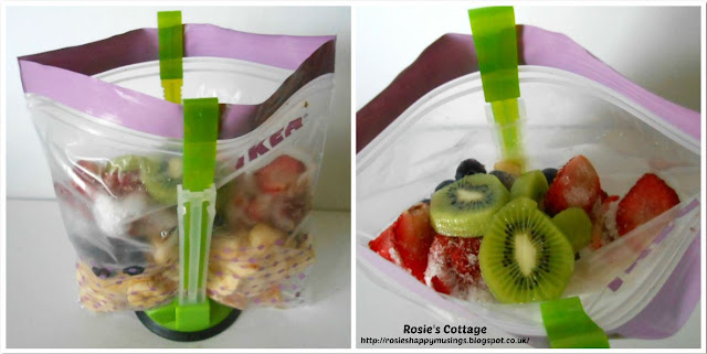 Preparing smoothie bags ready to freeze