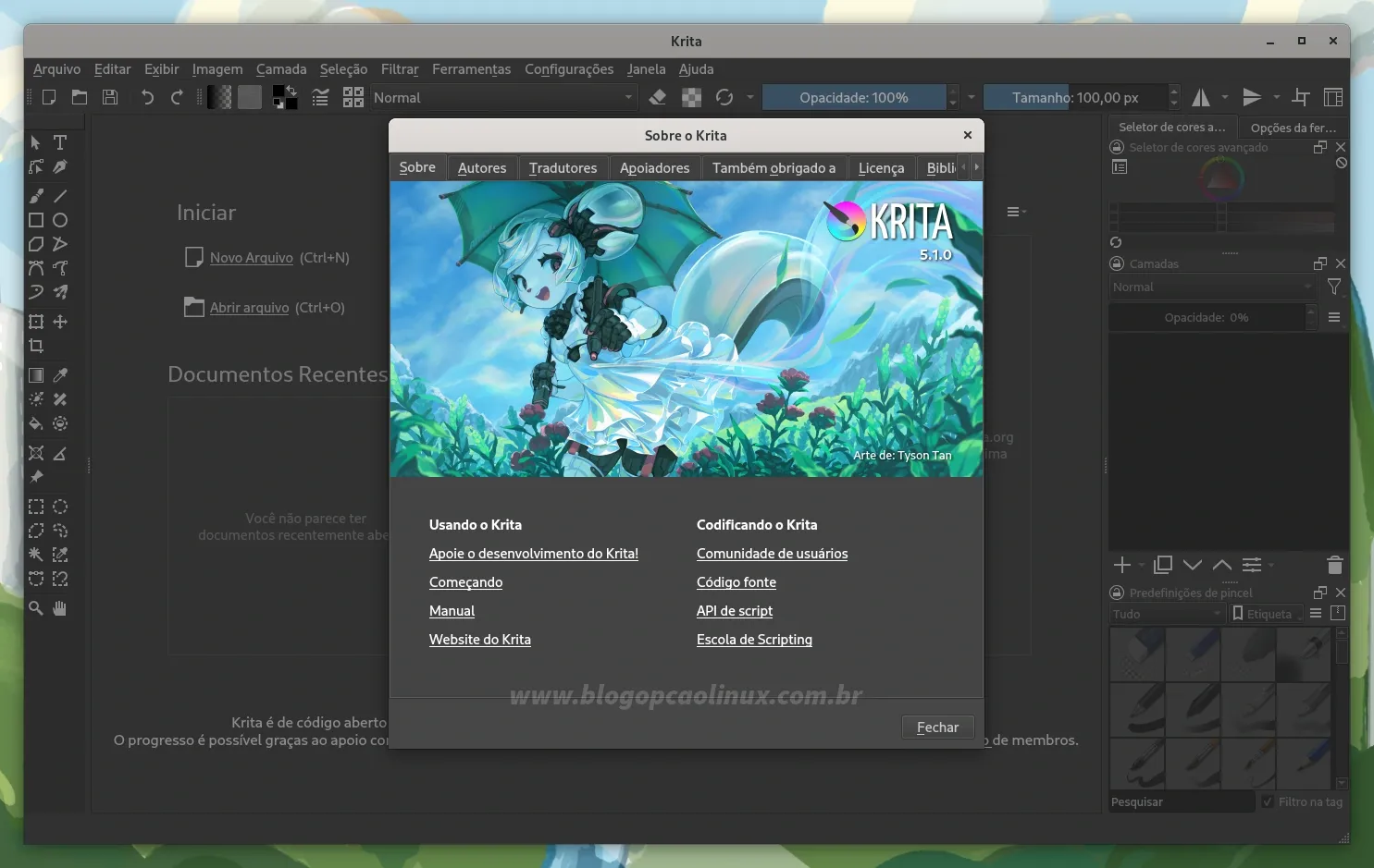 Krita executando no Fedora 37 Workstation