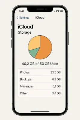아이폰 설정에서 iCloud 저장공간 확인하는 화면