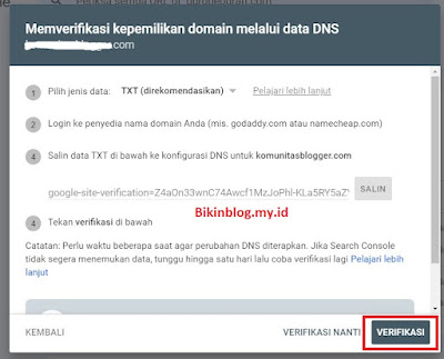 gambar memverifikasi kepemilikan domain melalui data DNS