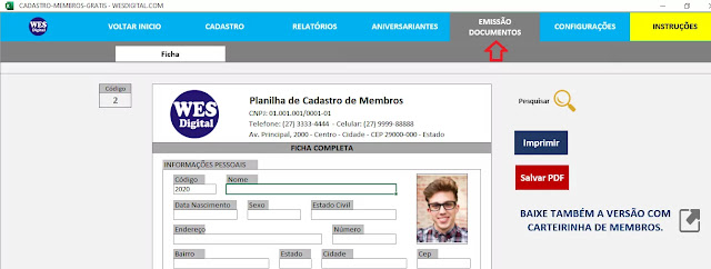 Imprimir Ficha Cadastro de Membros Grátis