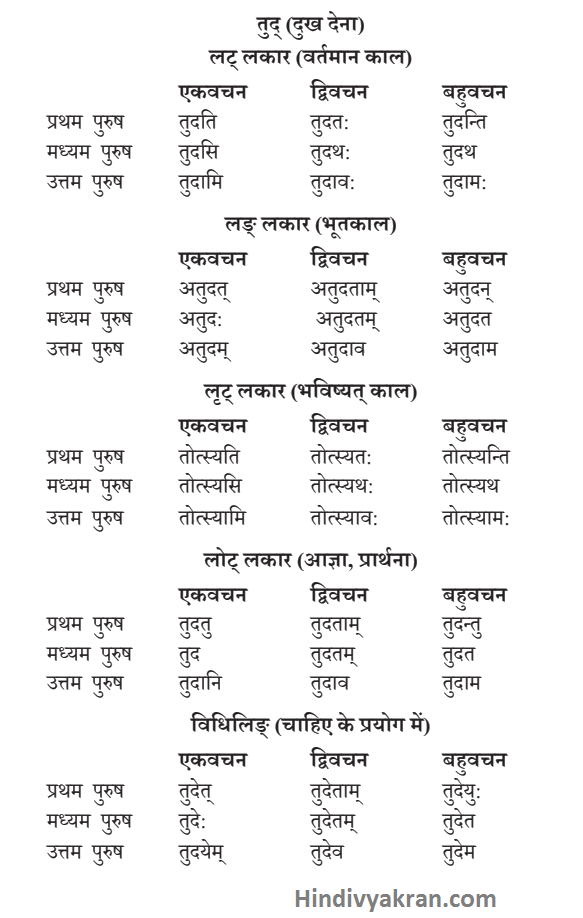 tud dhatu roop in sanskrit