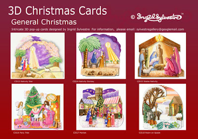 3D pop up Christmas cards by UK Artist Ingrid Sylvestre 6 Designs General Christmas