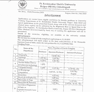 PTRSU RAIPUR RECRUTMENT 2023 | पं. रविशंकर शुक्ल विश्वविद्यालय रायपुर में शैक्षणिक पदों की भर्ती के लिए 49 पदों की वेकेंसी