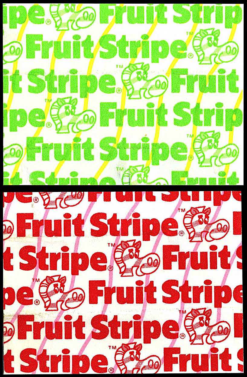 1970s Fruit Stripe gum wrappers in color