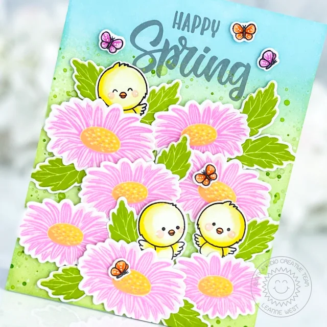 Sunny Studio Stamps: Cheerful Daisies Chickie Baby Frilly Frame Dies Spring Showers Spring Themed Cards by Leanne West 