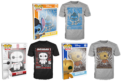 Disney Movie Pop! Tees T-Shirts by Funko - Lilo and Stitch’s Elvis Stitch, Big Hero 6’s Baymax and The Rocketeer