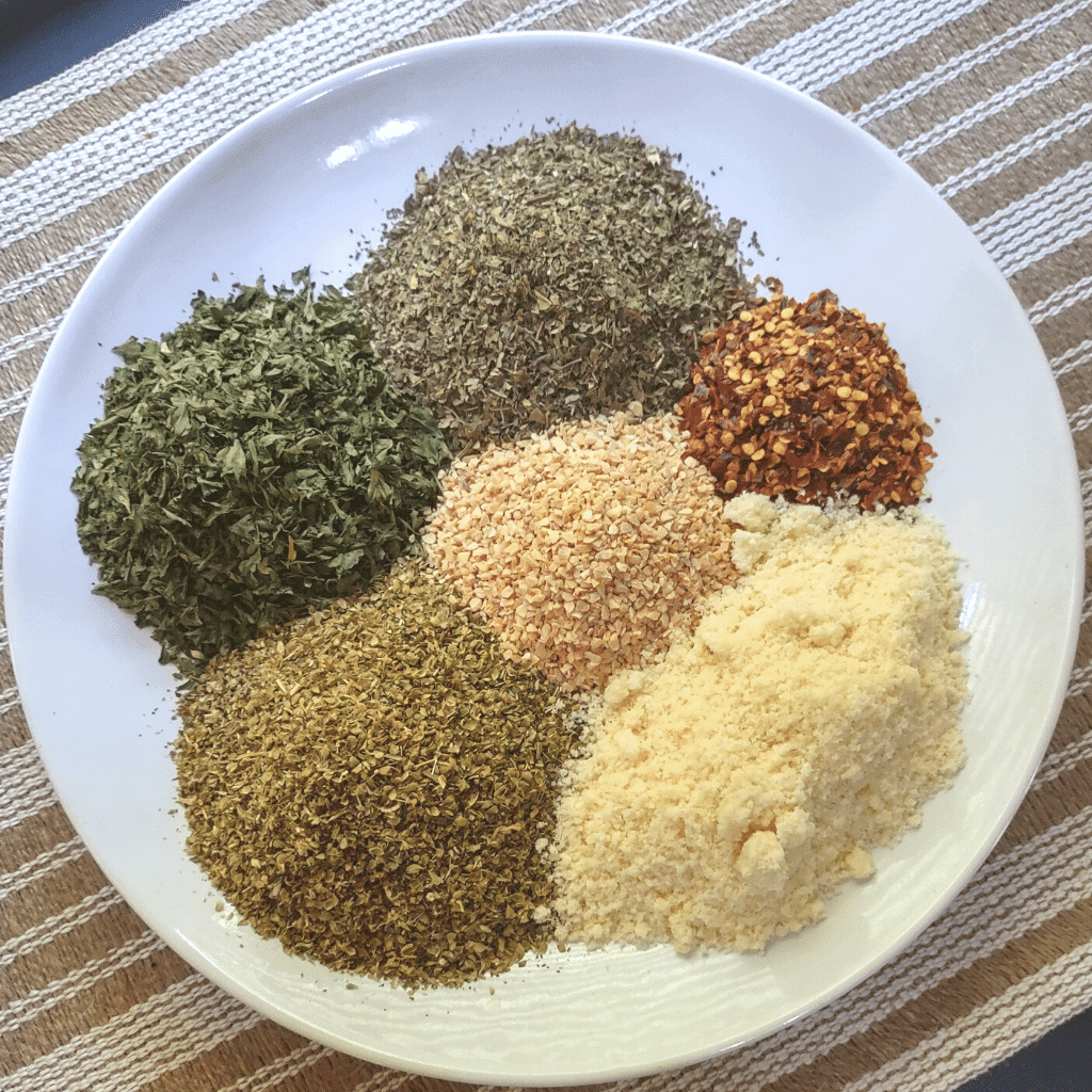 Combination of dried herbs, spice and parmesan to make every day cooking easier and tasty.