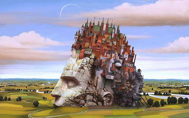 Jacek Yerka art in color, strange landscape