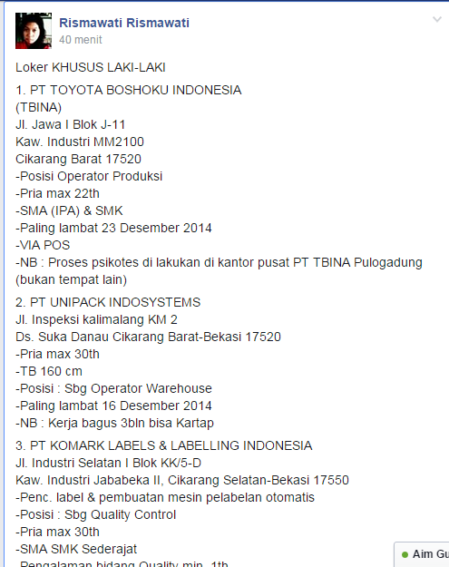 lowongan kerja desember 2014 SMA