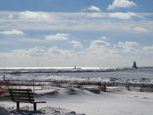 Ludington Michigan beach in winter