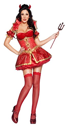 Sexy Devil Halloween Costumes - Fever Women's Boutique Devil Costume Dress Overskirt Collar Horns and Sleeves