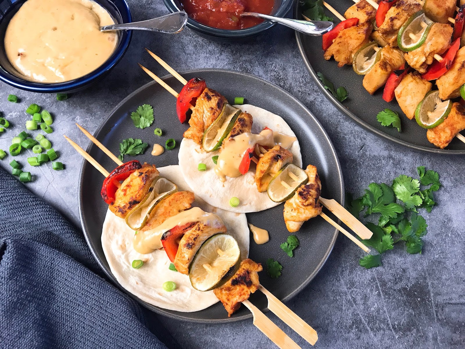 Chicken Soft Taco Kebabs With Chipotle Cheese Sauce
