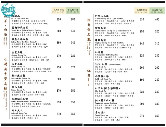 維肯茶藝-菜單