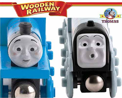 Unique train model versions of Thomas wooden railway Edward the train and Spencer the silver engine