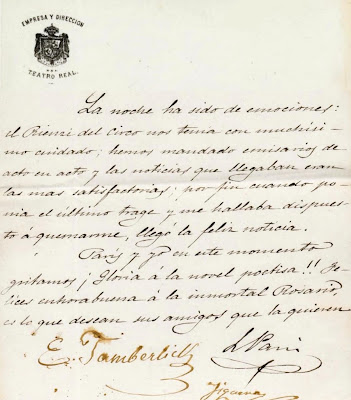 Felicitación de E. Tamberlick (Biblioteca Histórica Municipal de Madrid)