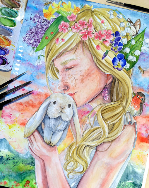 watercolor portrait with animals