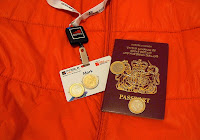 Orange jacket with security pass