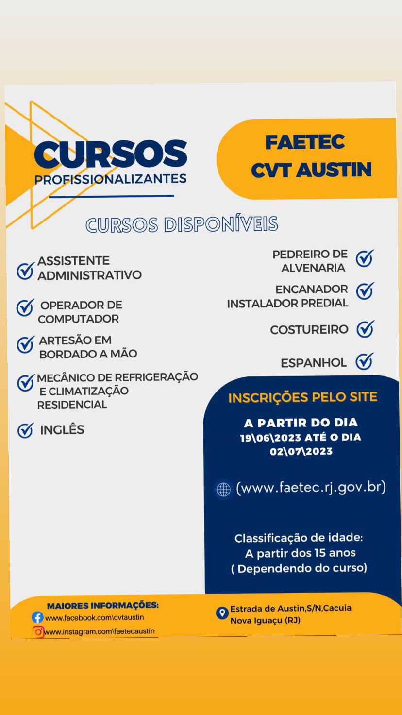 Costa Viana oferta cursos técnicos gratuitos - Notícias