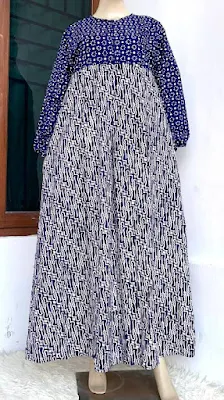 pakaian wanita terbaru gamis batik kombinasi warna biru