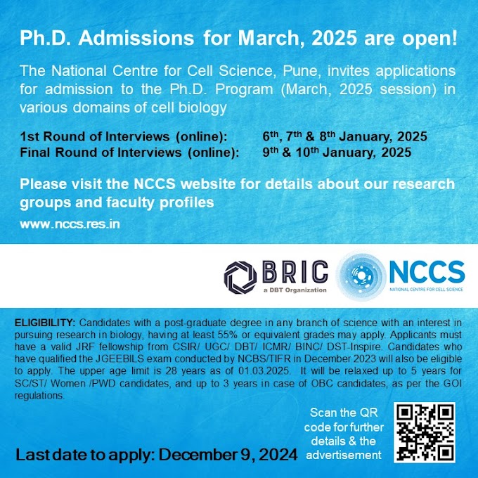 NCCS Pune PhD Admissions 2025 March
