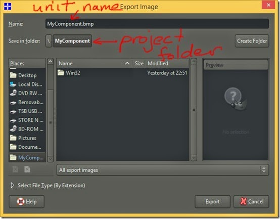 Save as bmp with unit name in project folder