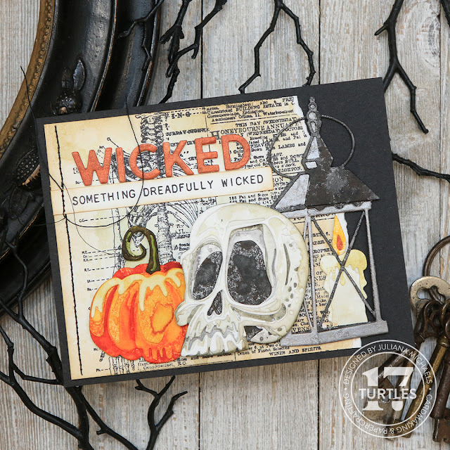 Something Wicked Halloween Card by Juliana Michaels featuring Tim Holtz Sizzix Pumpkin Duo, Spencer Colorize and Halloween Bold Text Thinlits