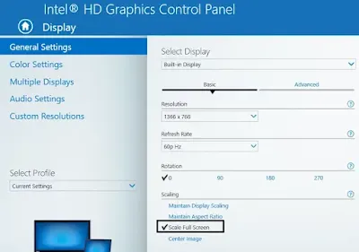 مقياس ملء الشاشة لرسومات Intel HD