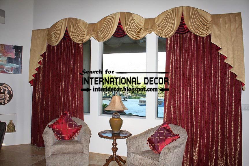 burgundy curtain and gold drapery for living room, luxury living room 