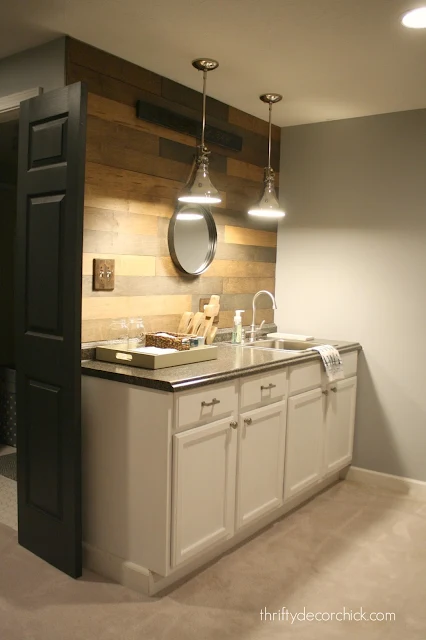 wood wall above sink