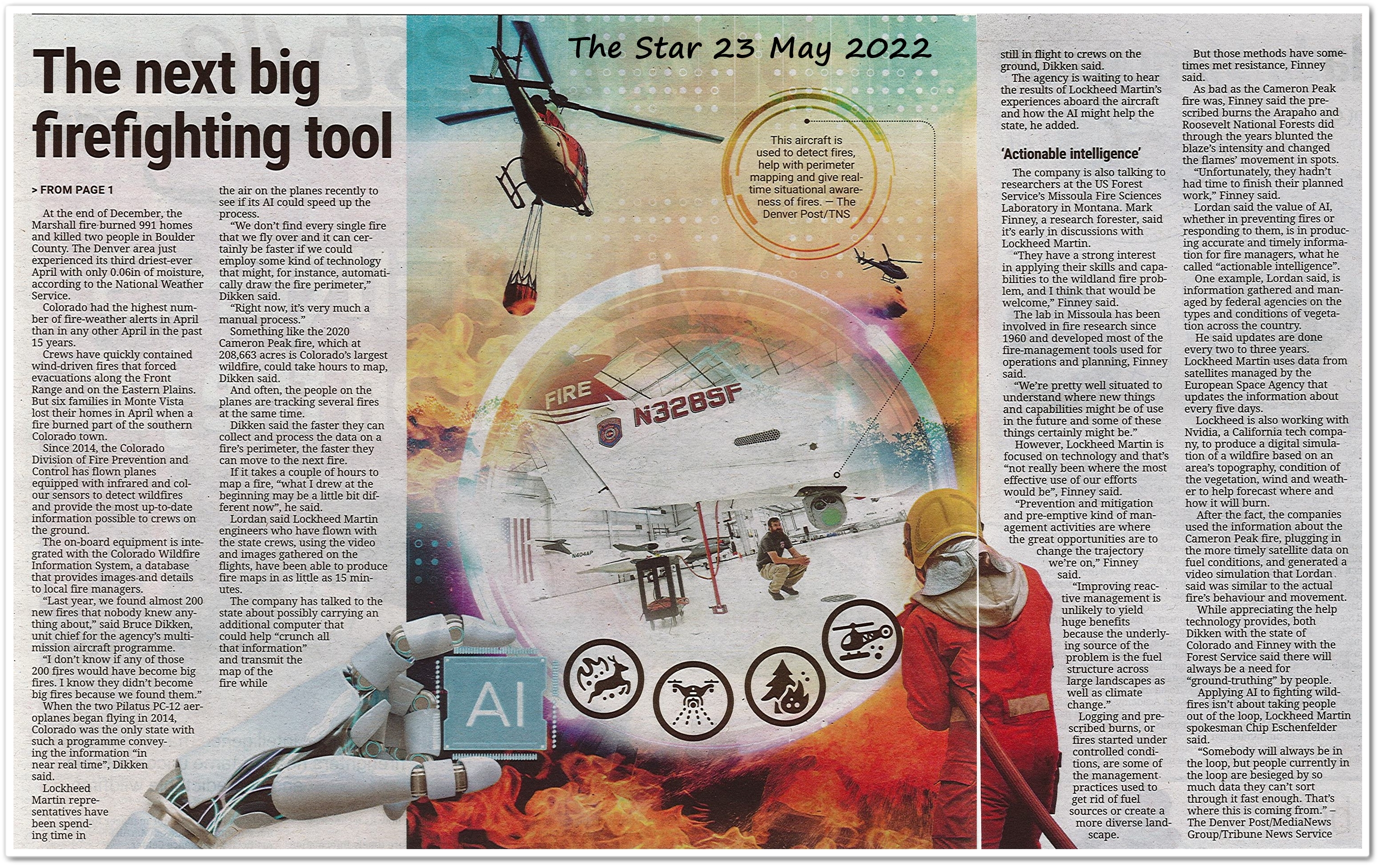 Wildfires AI on the job ; The next big firefighting tool- Keratan akhbar The Star 23 May 2022
