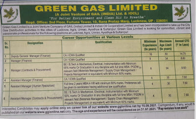 Green Gas Limited Recruitment 2021 Notification