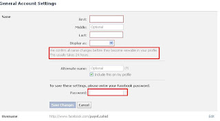 Change profile name in Facebook