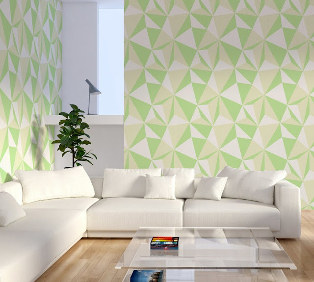 wallpaper dinding ruang tamu hijau