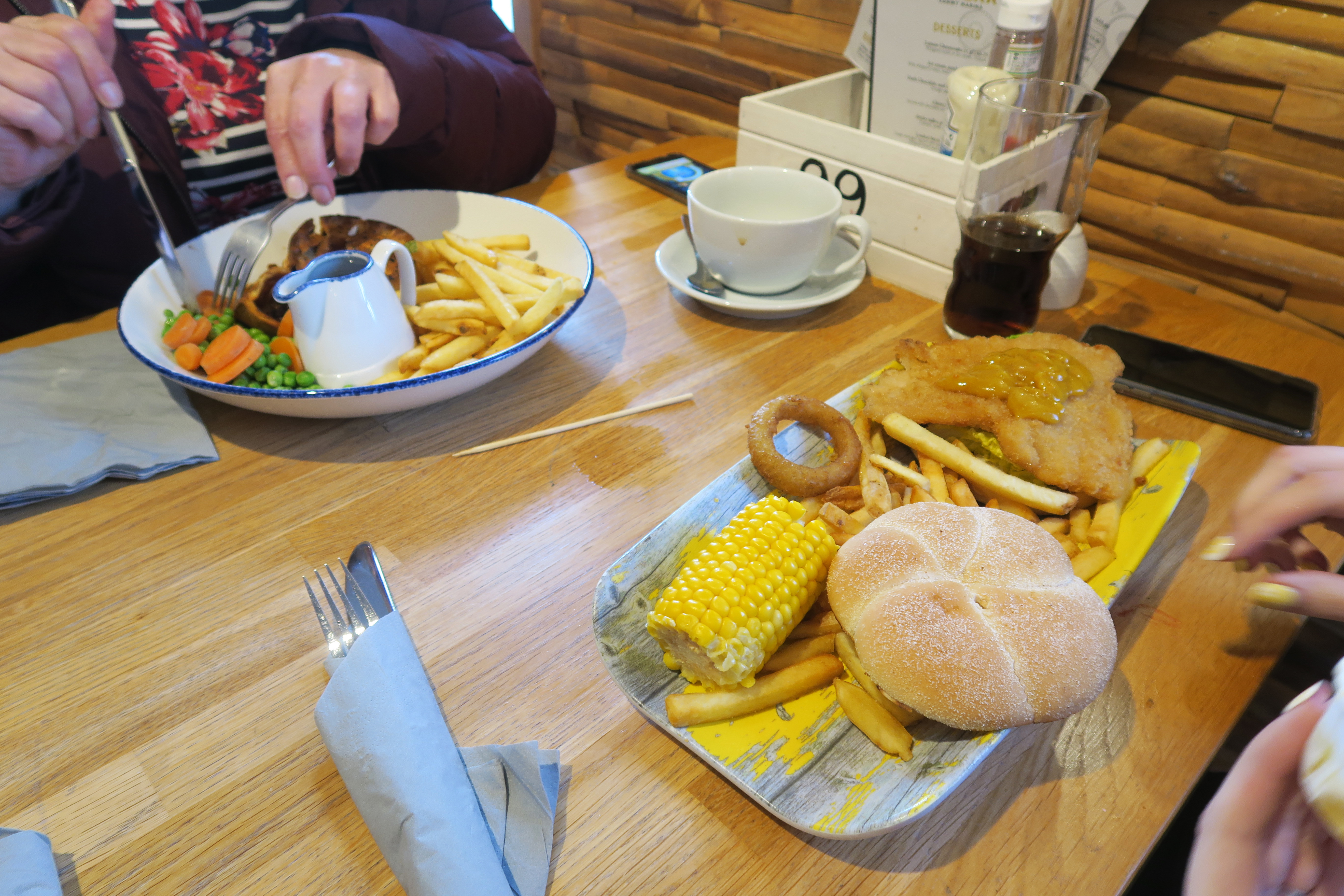 Steak pie and Katsu chicken burger