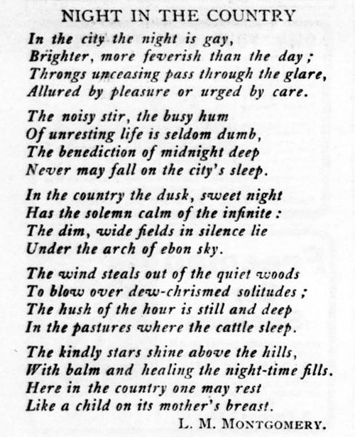 Night in the Country by L.M. Montgomery, Poem in The Farm Journal, October 1904