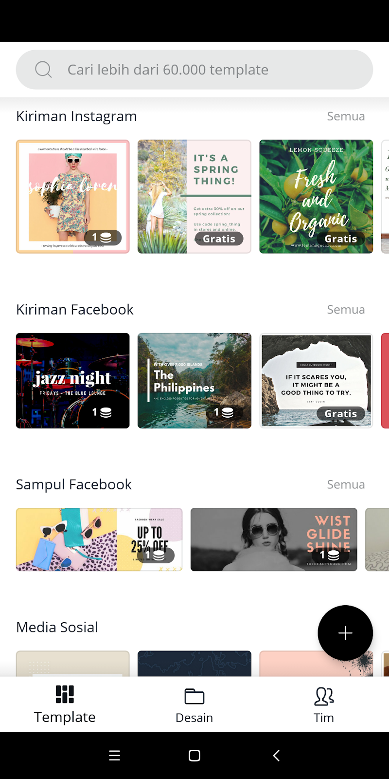 Kategori instagram di aplikasi canva