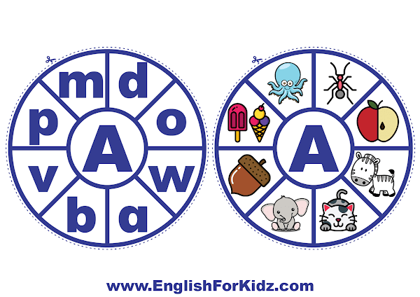 Alphabet matching wheel - letter a - clothespin ABC activities