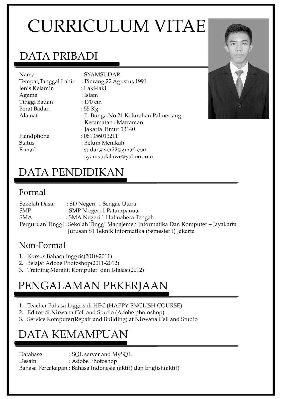  Contoh  Curriculum Vitae New Calendar Template  Site