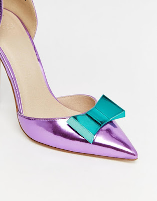 Asos Pop Art Shiny Purple Pointed High heels with bow