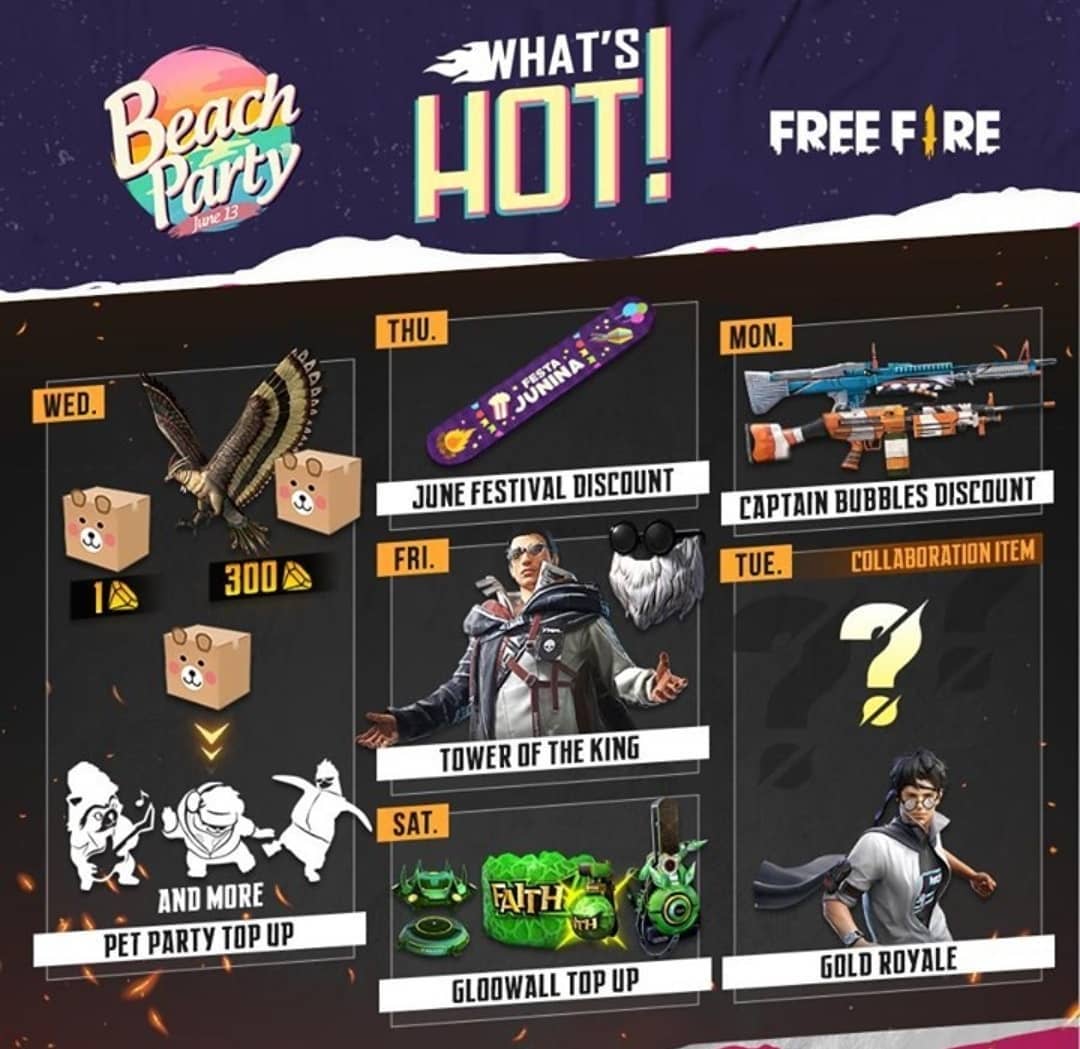 Free Fire New Beach Party Event New Gold Royale Bundle 7th June 21