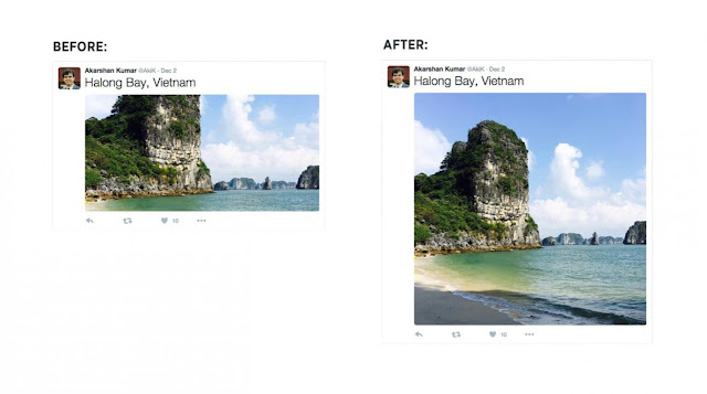 before and after comparison for the photo showing on Twitter timeline after the update