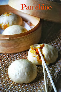 Pan chino relleno de pollo. Horno vapor y horno multifunción. 