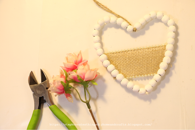 Beaded heart with ribbon, floral and floral cutters