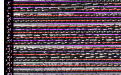 [Image: A zoomed-in view of the unwrapped grooves labeled and highlighted with colored lines.]